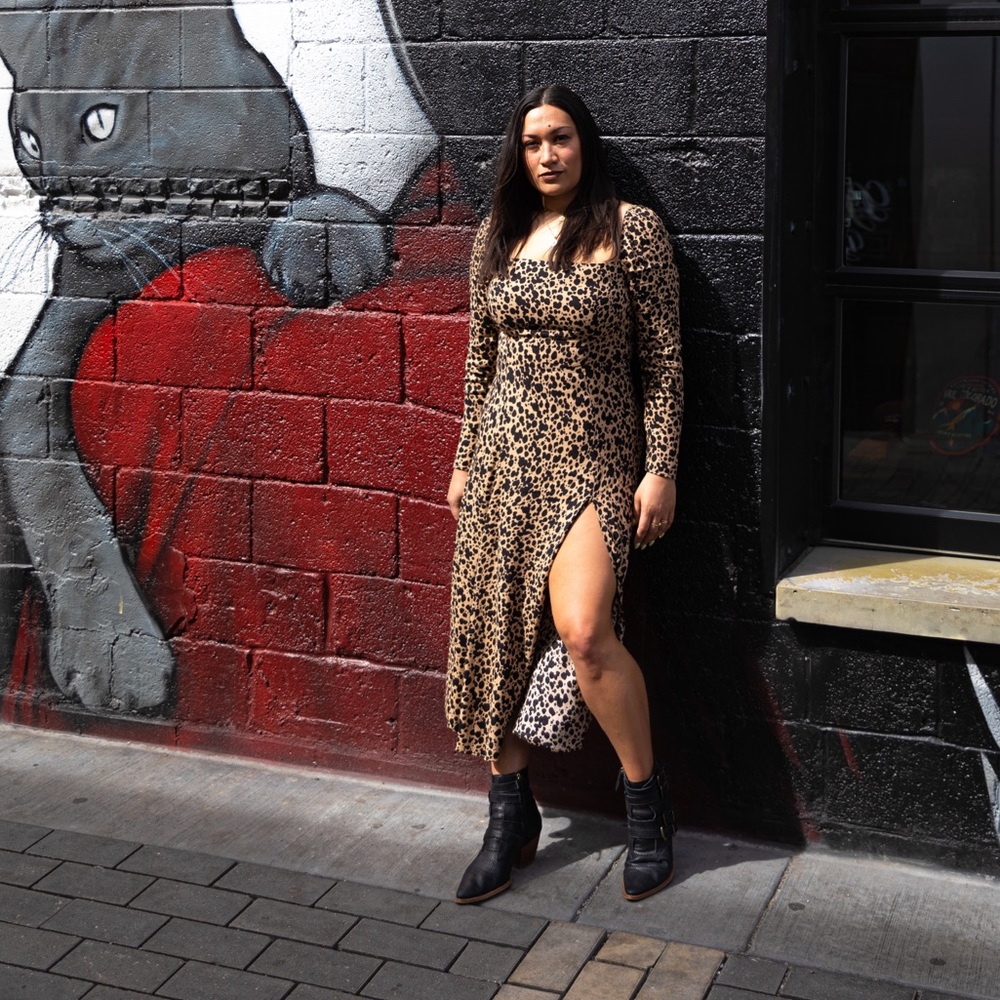 Reformation Leopard Print Maxi Dress in Tan and Black